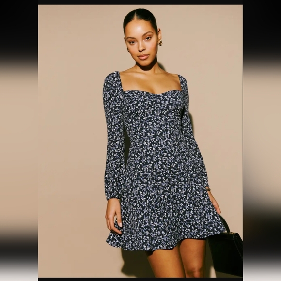 Reformation 'Mochi' Midnight Crepe Sweetheart Neckline Dress Size 12 - Picture 2 of 4